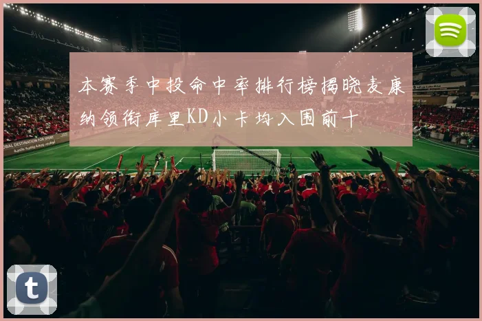 本赛季中投命中率排行榜揭晓麦康纳领衔库里KD小卡均入围前十